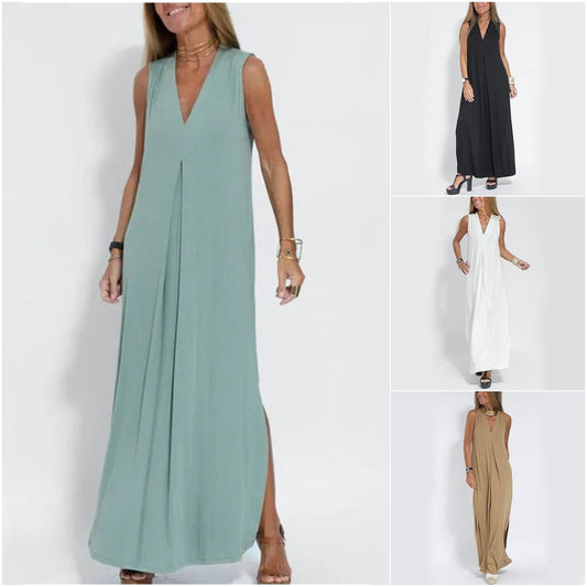 【M-3XL】💗Ujjatlan mély V-nyakú laza Maxi ruha