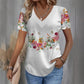 【S-4XL】🌺Női virágos nyomtatott V-nyakú rövid ujjú felső