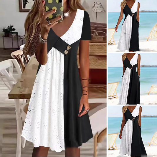 【XL-4XL】💞Női elegáns patchwork V-nyakú ruha