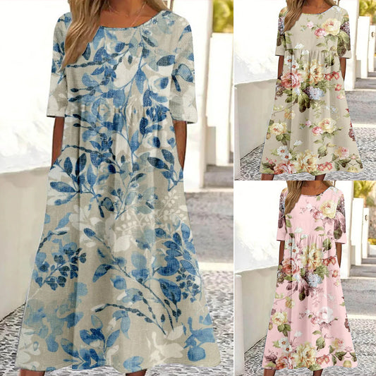 【S-2XL】🌹Női virágmintás rövid ujjú ruha