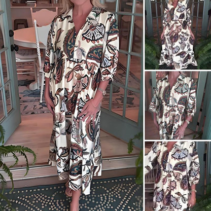 【S-5XL】🥀Női retro nyomtatott V-nyakú, laza ruha