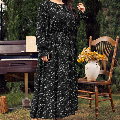 【L-4XL】👗Polka dot long-sleeved dress