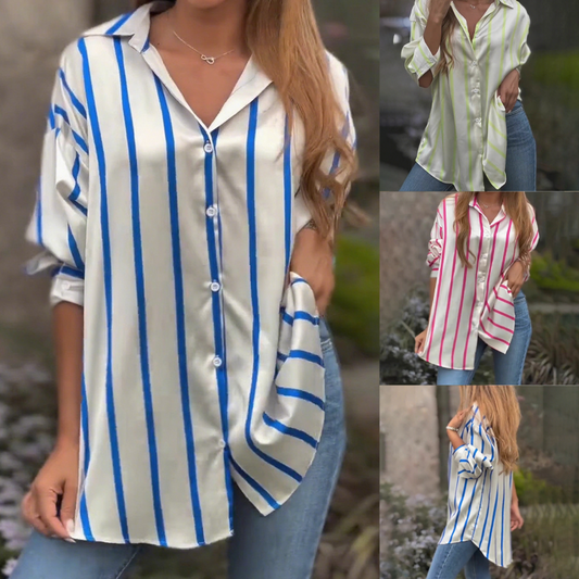 【S-3XL】💯Női csíkos hosszú ujjú ing