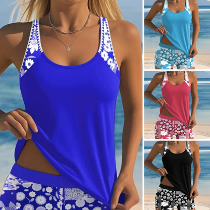 Szexi nyomott mintás tank top és rövidnadrág 2 részes fürdőruha
