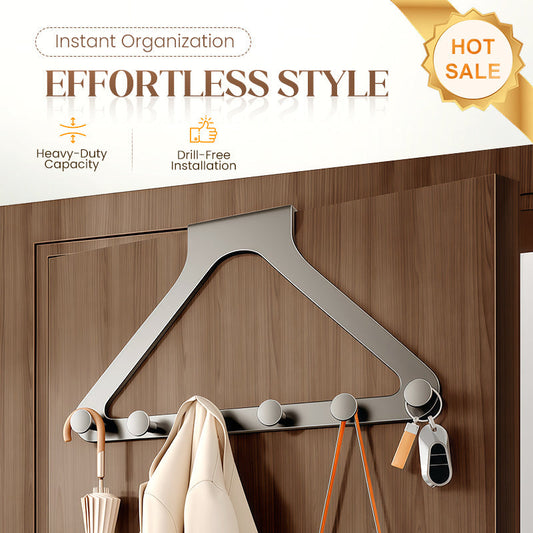 Fúrás nélküli, ajtóra akasztható 6 kampós fogas