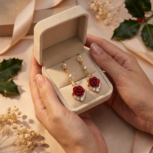 Elegáns vörös rózsa csepp fülbevalók