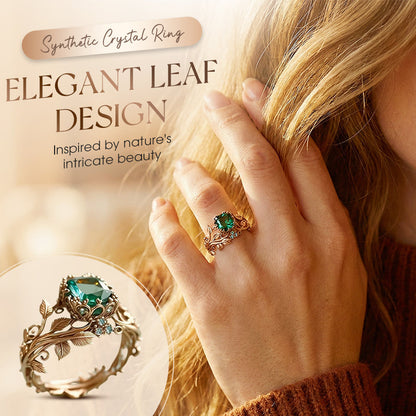 🌿 Zöld kristály gyűrű – Részletes levél dizájn! 💎 Természetes ragyogás & elegancia ✨