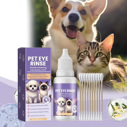🐶🐱 Gyengéd szemtisztító és szemöblítő kutyák és macskák számára – Eltávolítja a könnyfoltokat és megnyugtatja az irritált szemeket
