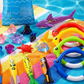 Fedezze fel a víz alatti világot – 20 darabos gyermek víz alatti játékkészlet (karikák, torpedók, cápák, drágakövek) – Utánvétes 🤿🏊‍♂️🐠