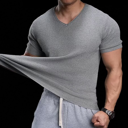 👕🌿Lélegző V-nyakú kötött póló – Könnyű, puha, egész napos kényelem