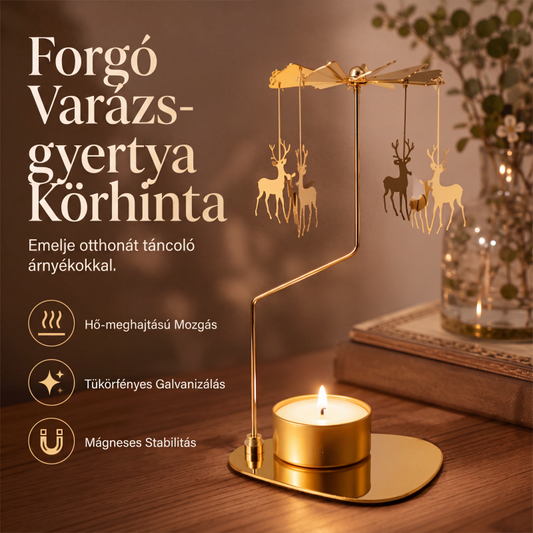 Dekoratív arany színű forgó gyertyatartó