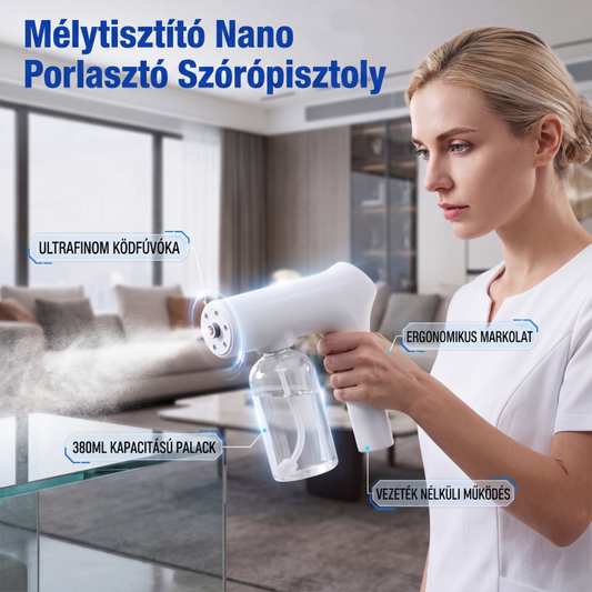 🦠🚫 Vezeték nélküli nano-porlasztó – érintésmentes fertőtlenítés és kék fény 🏠