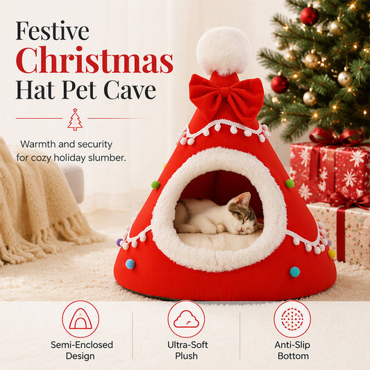 🎄🐾 Félig zárt karácsonyi kuckóágy háziállatoknak: meghitt ünnepi búvóhely és biztonságérzet 🎁✨