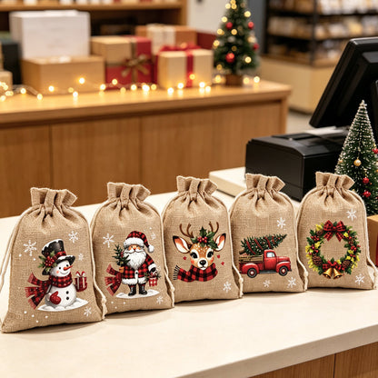 🎄🎁Karácsonyi húzózsinóros ajándéktáskák – Stílusos csomagolás, könnyen használható, újrahasznosítható-