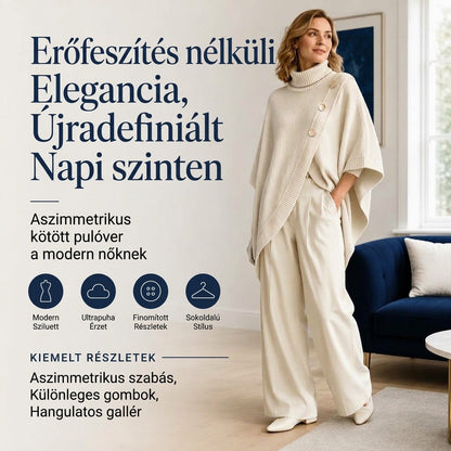 👚 Női aszimmetrikus garbós poncsó kötött pulóver – Elegáns, kényelmes, divatos ✨