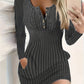 Női őszi-téli egyszínű hosszú ujjú slim fit testhezálló gombos ruha