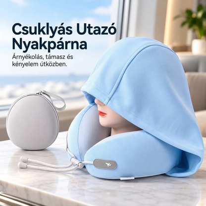 😴✈️Kapucnis utazó nyakpárna, tárolózsákkal
