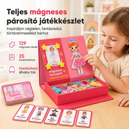 📢 49% KEDVEZMÉNY! 129 részes mágneses hercegnős öltöztető készlet – 3 az 1-ben 3D játék lányoknak ✨