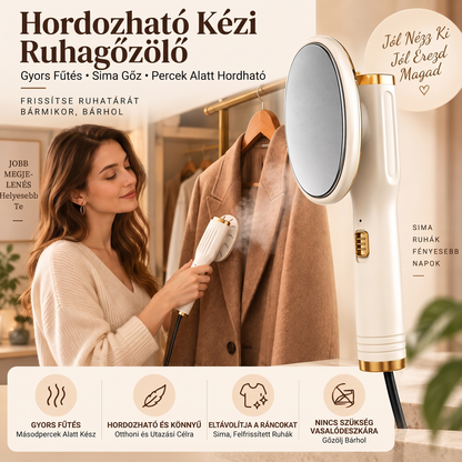 👔✨ Hordozható kézi gőzvasaló – 20 másodperces felmelegedés, szárazvasalás és gőz üzemmód🌫️