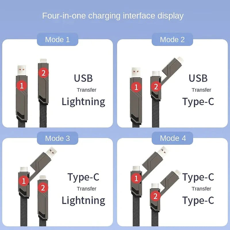 【60W бързо зареждане】⚡Кабел за данни с бързо зареждане 4 в 1