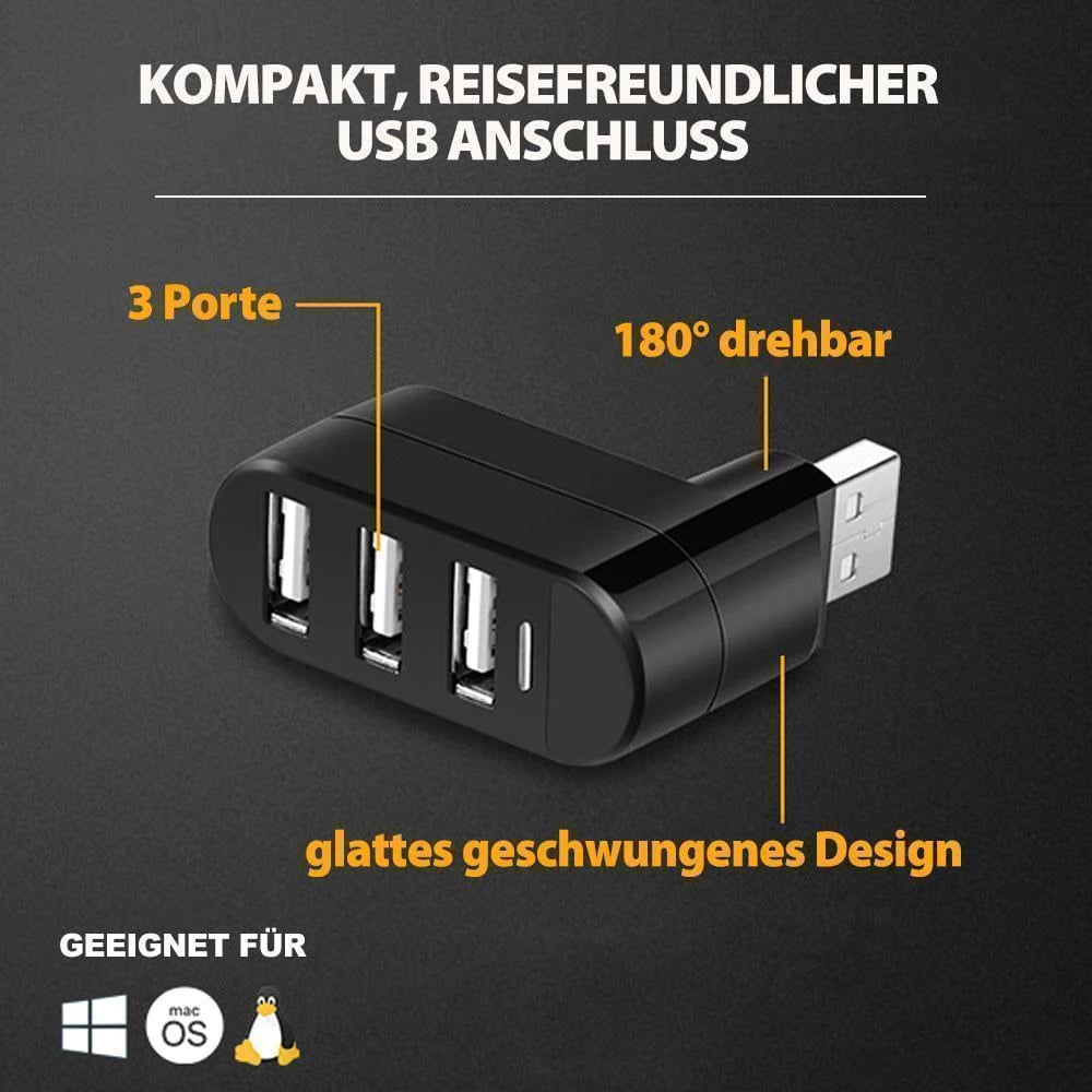 ✨USB докинг станция💻Многофункционален мини въртящ се 3-портов USB конектор