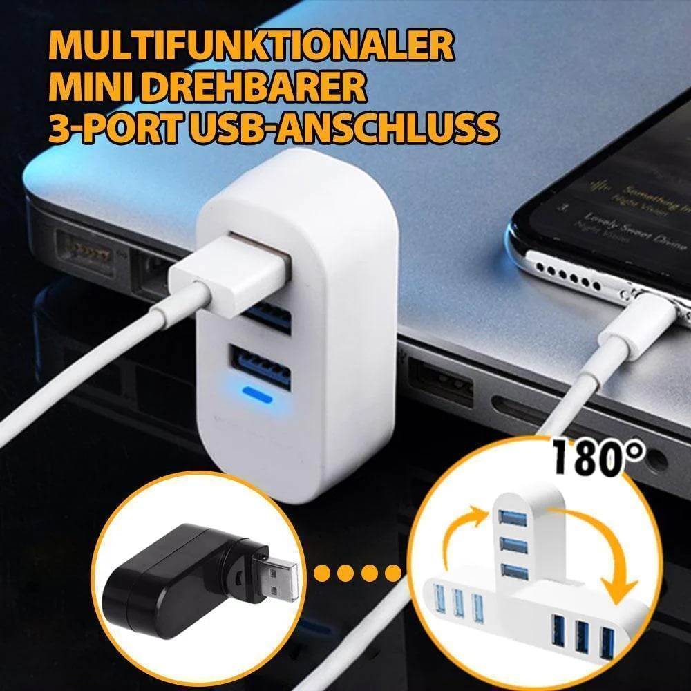 ✨USB докинг станция💻Многофункционален мини въртящ се 3-портов USB конектор